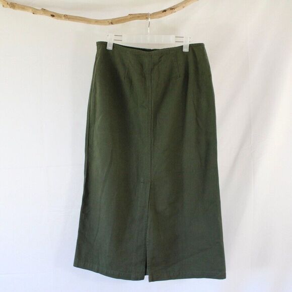 NWT Christopher & Banks Long Modest Green Jean Skirt Size 10 Maxi Denim W/ Slit - Picture 4 of 8